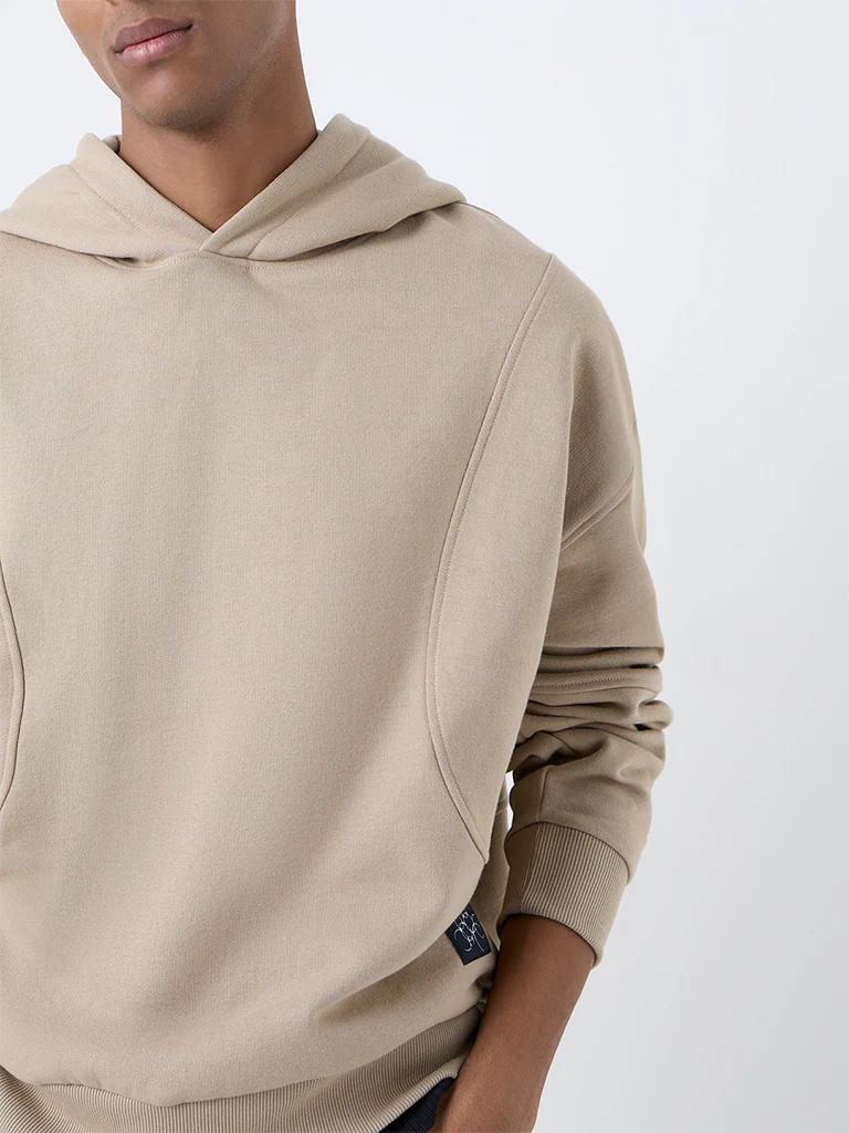 Nuon Taupe Relaxed-Fit Cotton-Blend Hoodie - Image 4