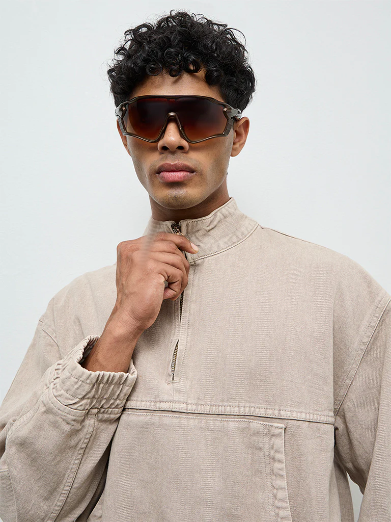 Nuon Taupe Relaxed-Fit Denim Sweatshirt - Image 3