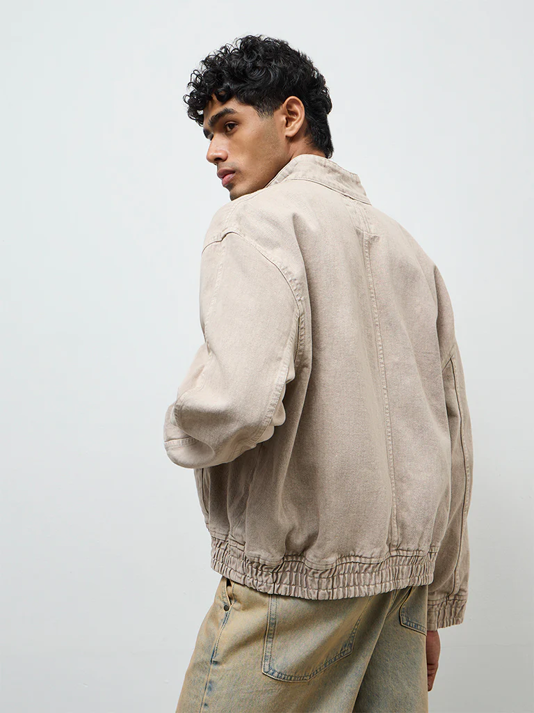 Nuon Taupe Relaxed-Fit Denim Sweatshirt - Image 4