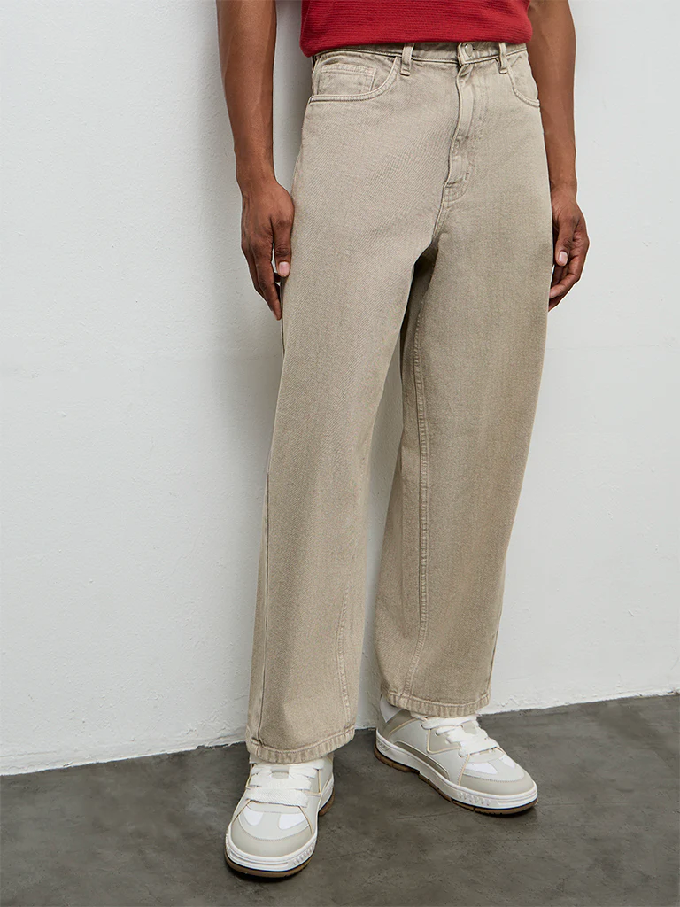 Nuon Taupe Barrel-Fit Mid-Rise Jeans - Image 2