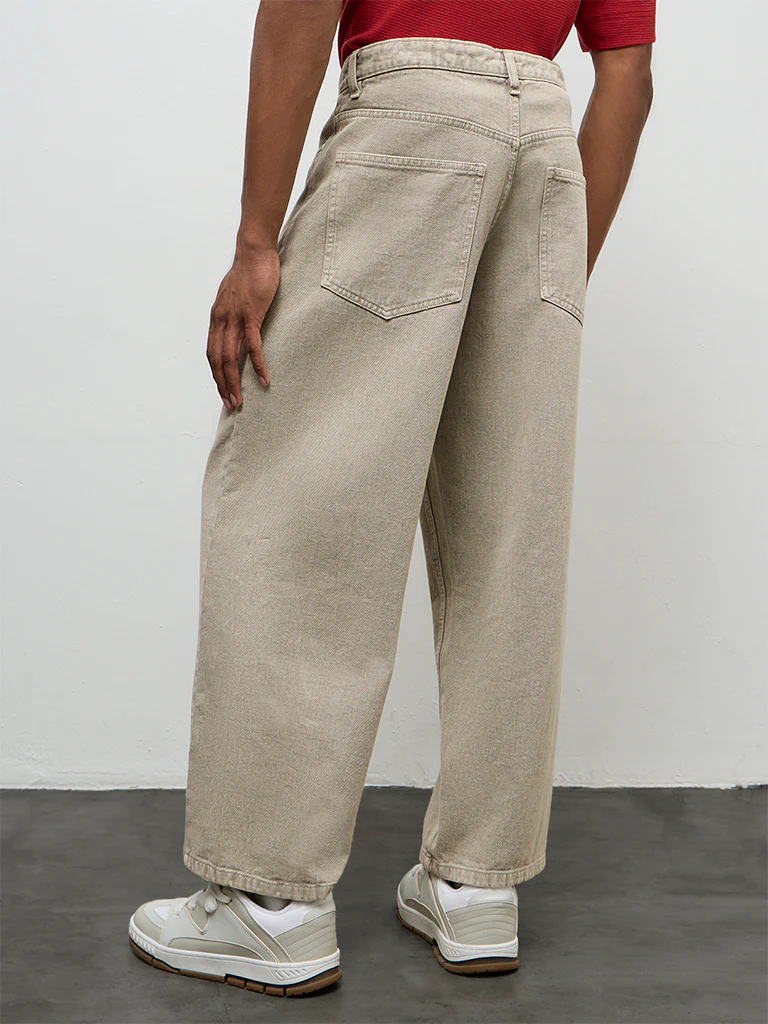 Nuon Taupe Barrel-Fit Mid-Rise Jeans - Image 4