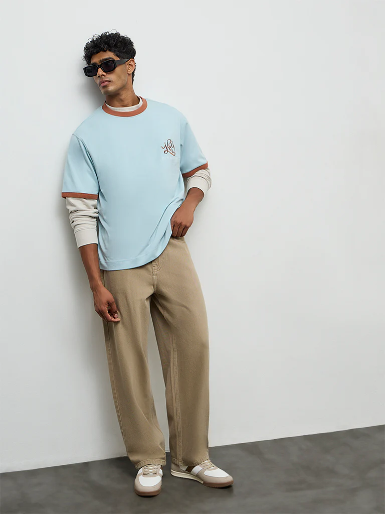 Nuon Taupe Solid Relaxed-Fit Mid-Rise Jeans