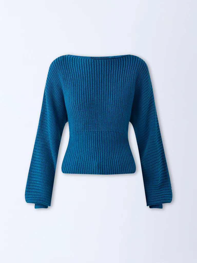Nuon Teal Knit-Textured Sweater - Image 5