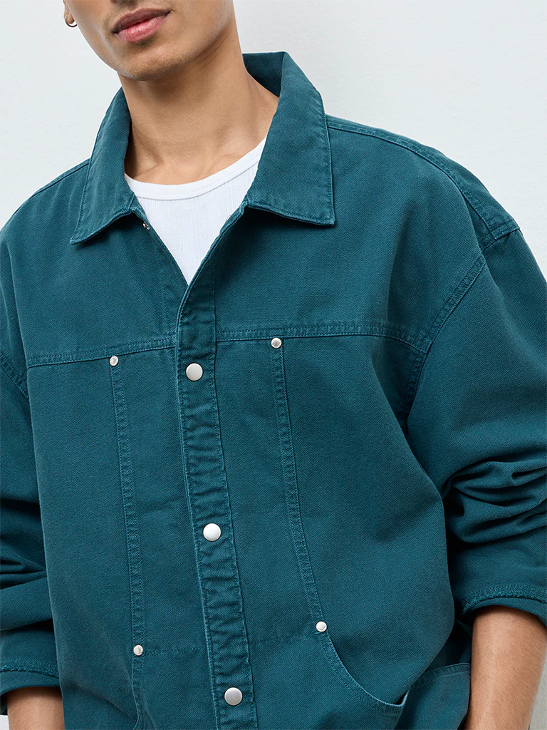 Nuon Teal Relaxed-Fit Denim Jacket - Image 3