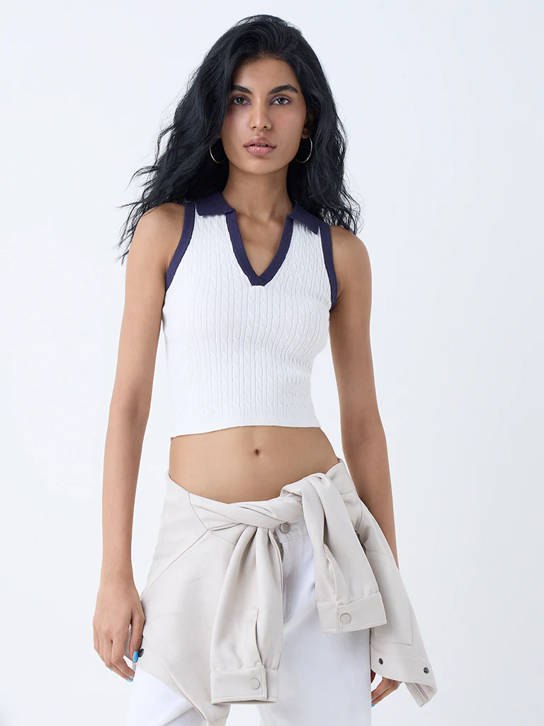 Nuon White Cable-Knitted Top - Image 2