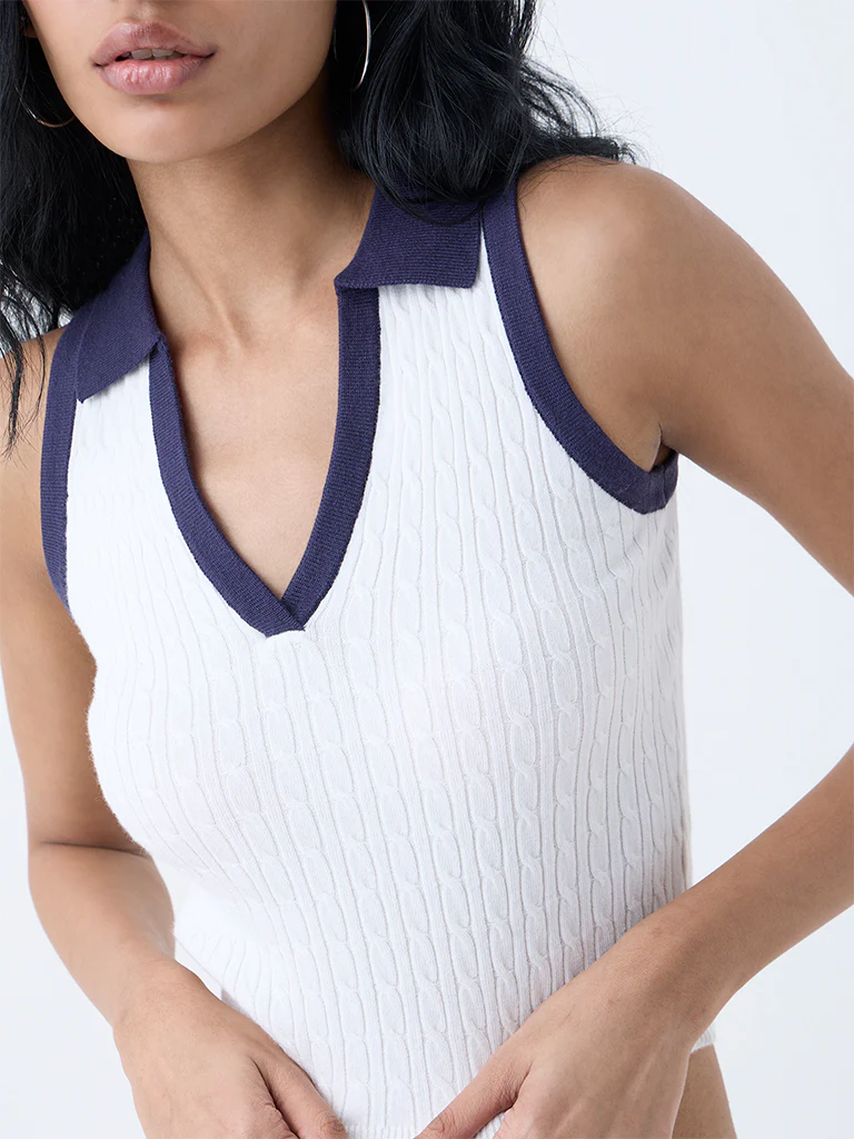 Nuon White Cable-Knitted Top - Image 3