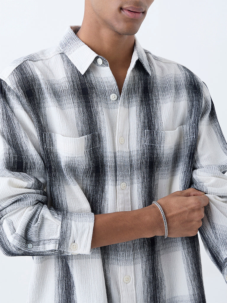 Nuon White Checkered Relaxed-Fit Cotton Shirt - Image 3