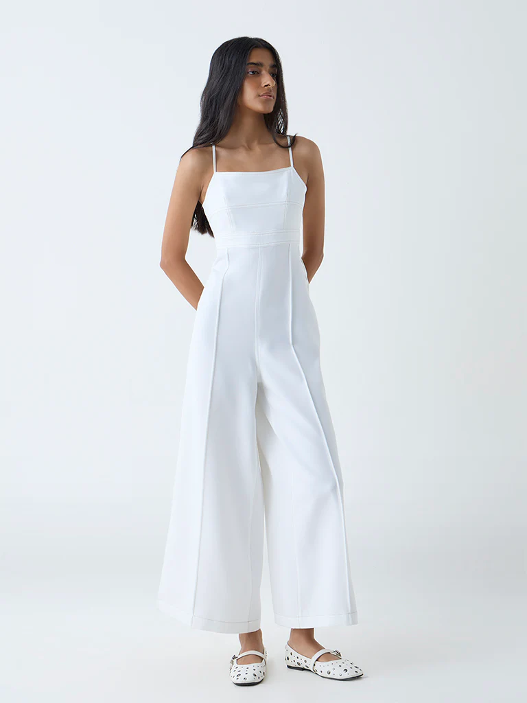 Nuon White Cut-Out Detailed Jumpsuit