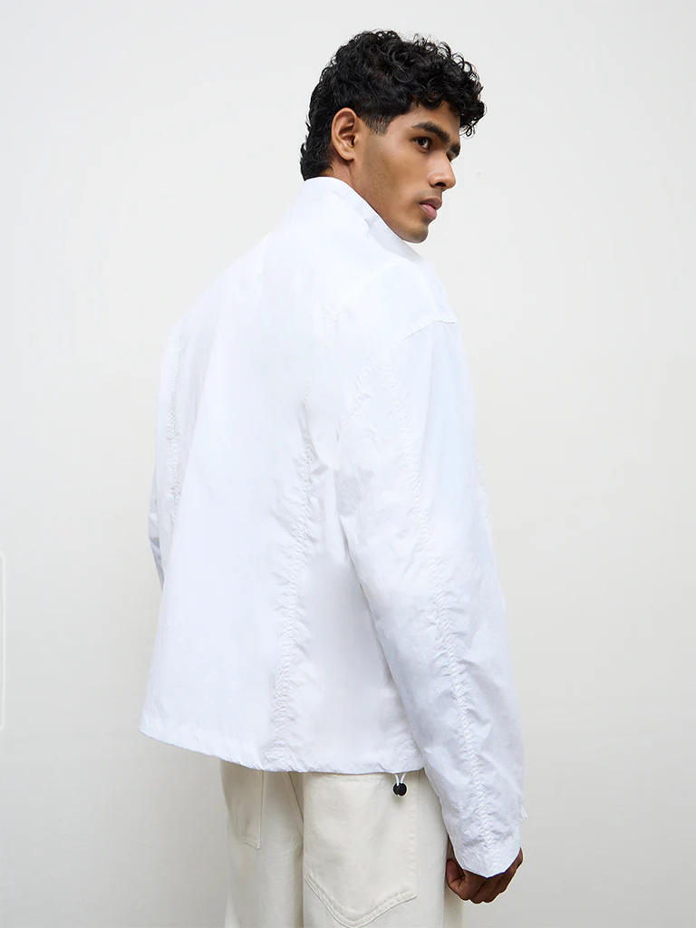 Nuon White Drawstring-Detail Relaxed-Fit Jacket - Image 4