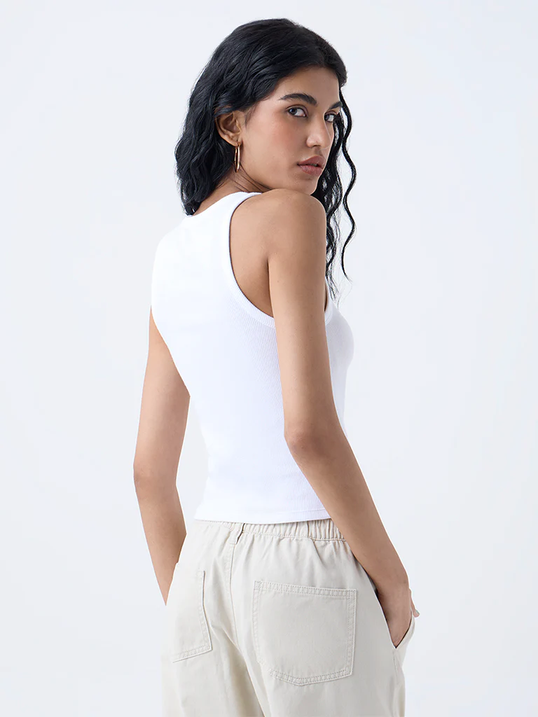 Nuon White Embellished Cotton-Blend Tank Top - Image 4