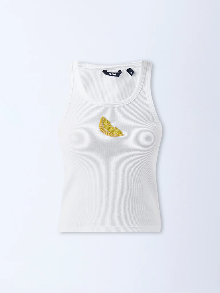 Nuon White Embellished Cotton-Blend Tank Top - Image 5