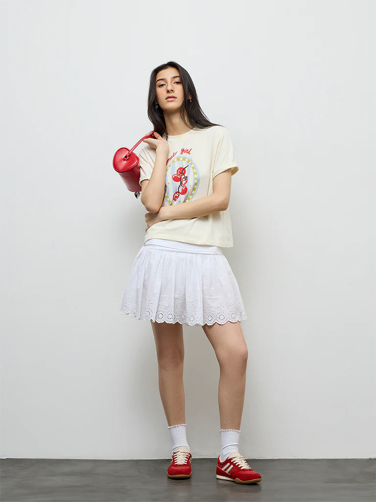 Nuon White Embroidered Cotton-Blend Skirt