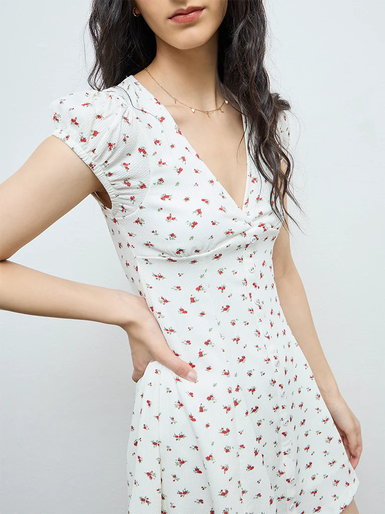 Nuon White Floral A-Line Dress - Image 3