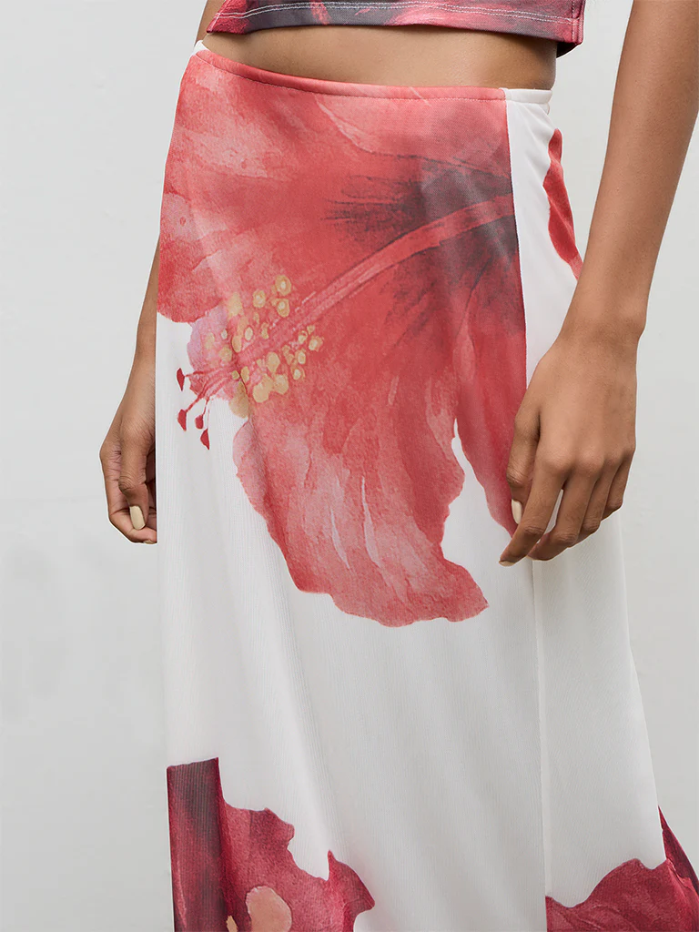Nuon White Floral Printed High-Rise Skirt - Image 2