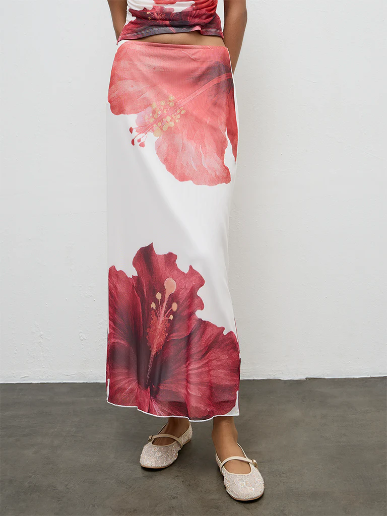 Nuon White Floral Printed High-Rise Skirt - Image 3