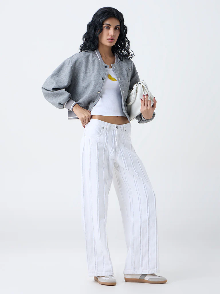 Nuon White Frayed High-Rise Jeans