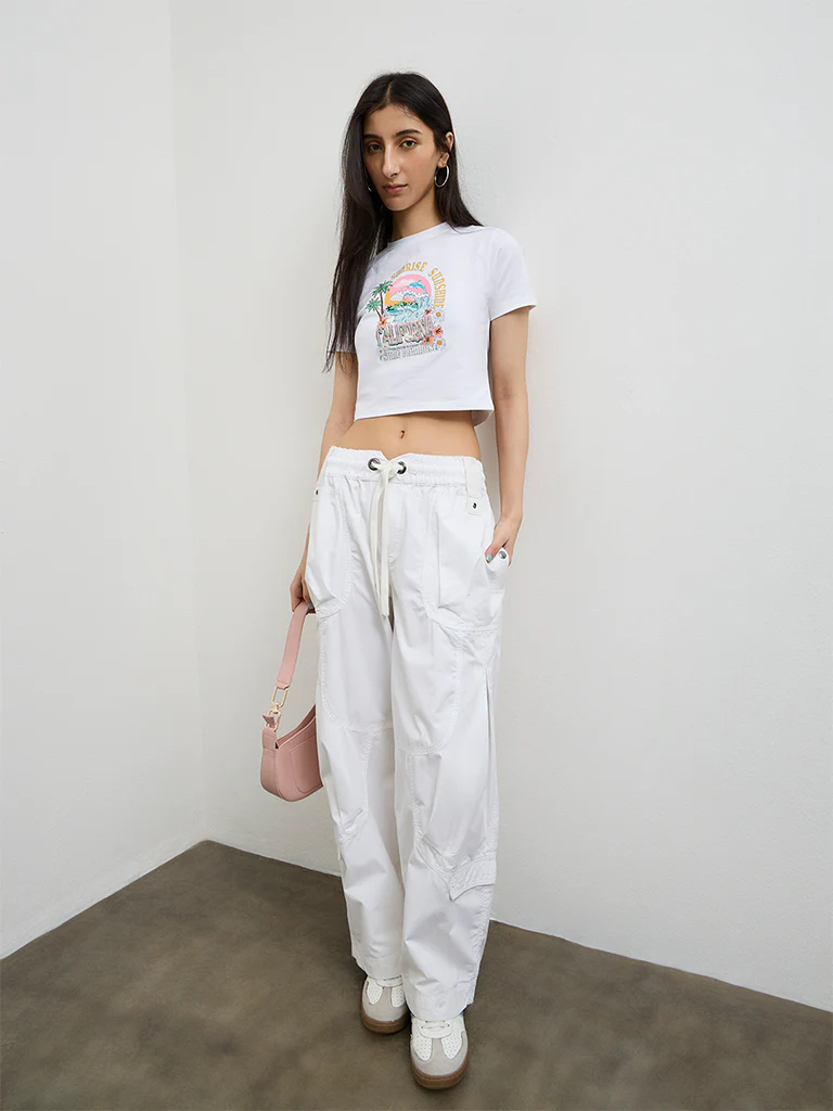 Nuon White Graphic Printed Cotton-Blend T-Shirt - Image 2