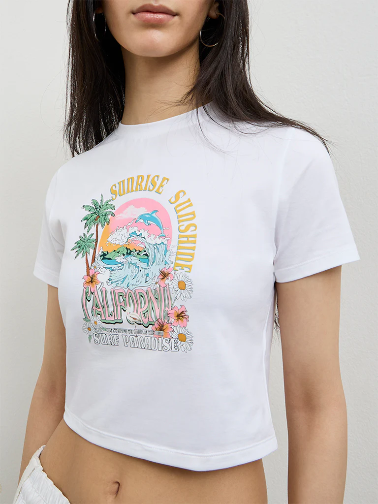 Nuon White Graphic Printed Cotton-Blend T-Shirt - Image 3