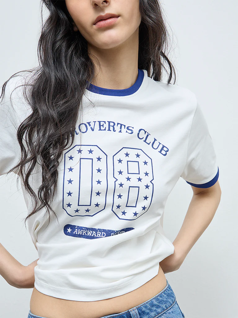 Nuon White Graphic Printed Cotton T-Shirt - Image 3