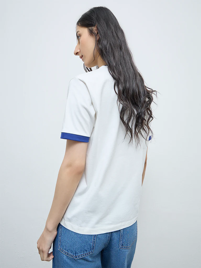 Nuon White Graphic Printed Cotton T-Shirt - Image 4