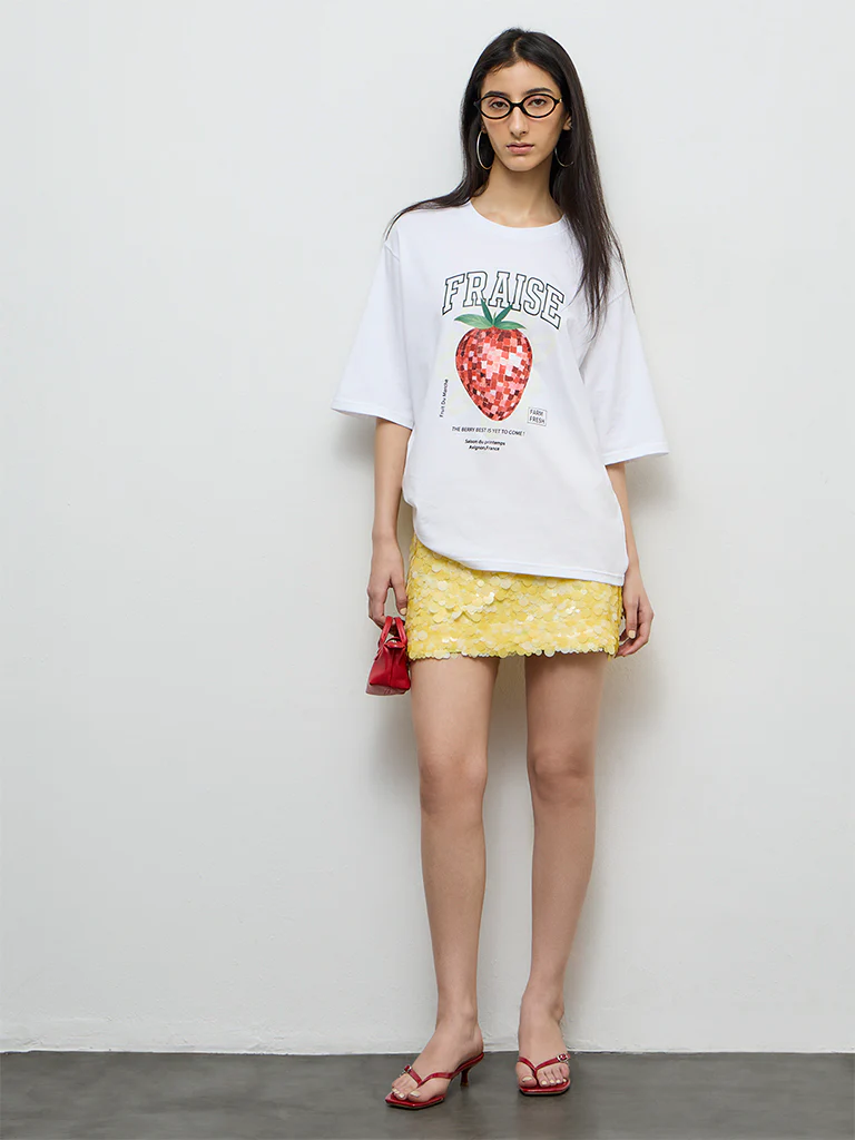 Nuon White Graphic Printed Cotton T-Shirt - Image 2