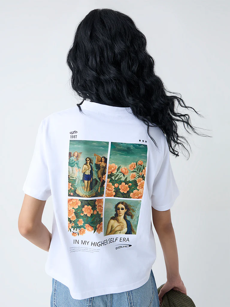 Nuon White Graphic Printed Cotton T-Shirt - Image 3