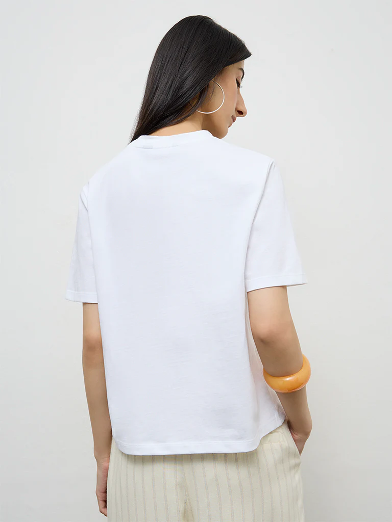 Nuon White Graphic Printed Cotton T-Shirt - Image 4