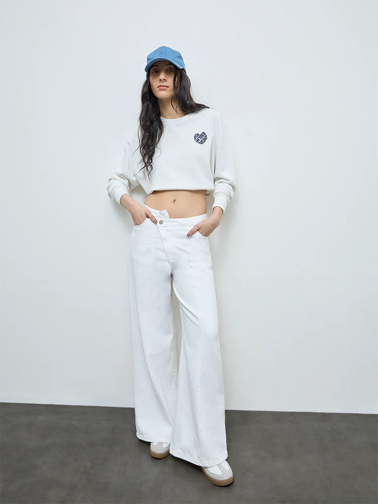Nuon White High-Rise Flared Cotton Jeans