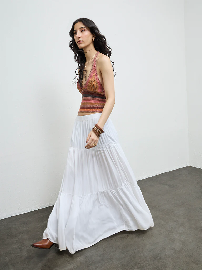 Nuon White High-Rise Tiered Skirt