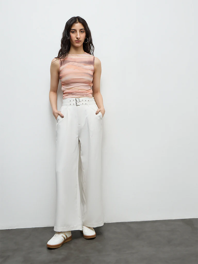 Nuon White High-Rise Trousers with Belt