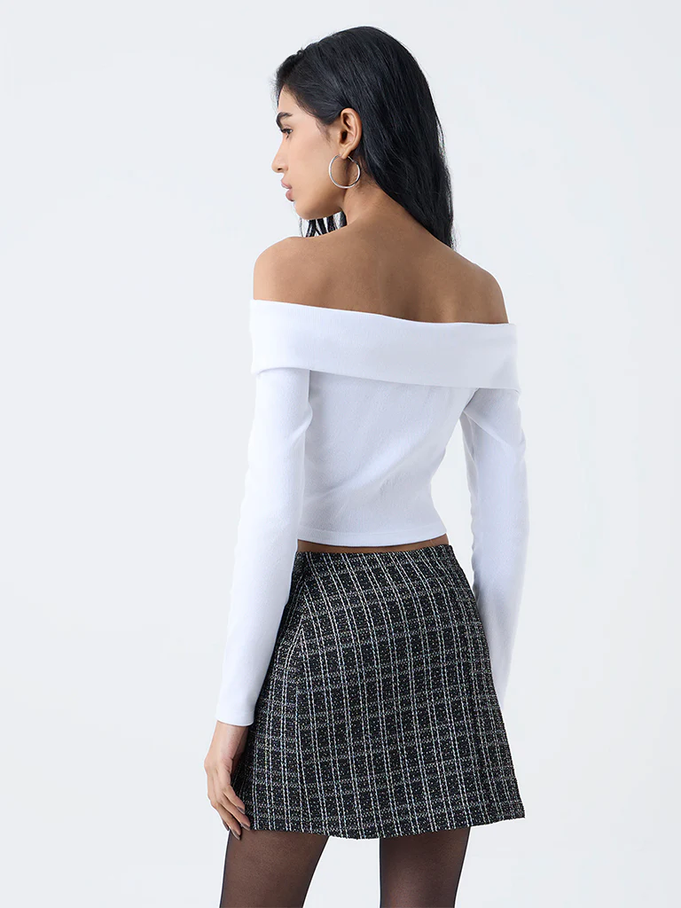 Nuon White Off-Shoulder Ribbed Cotton-Blend Top - Image 4