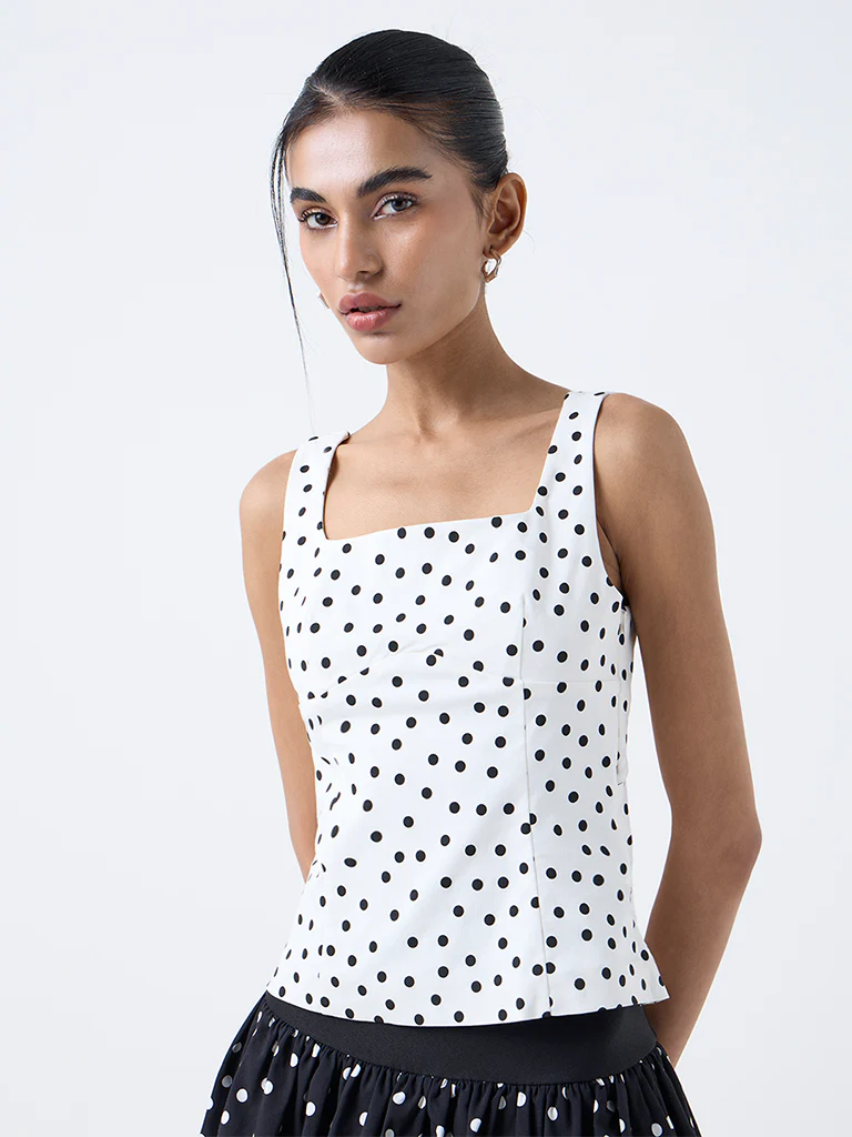 Nuon White Polka-Dot Top - Image 2