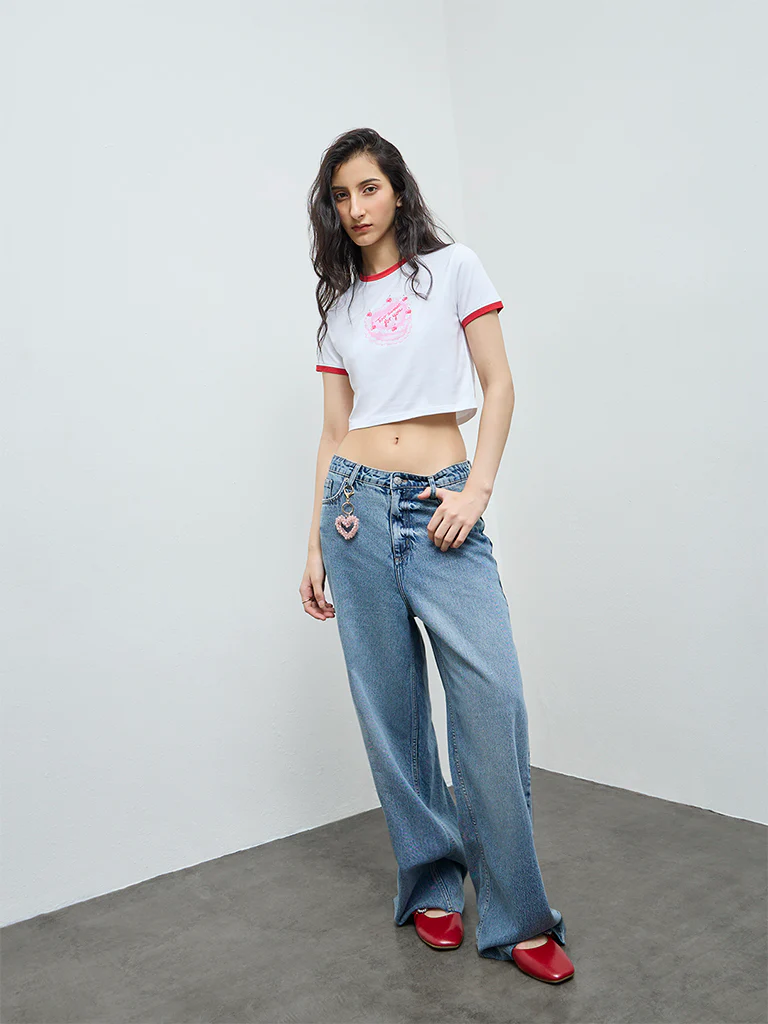 Nuon White Printed Cotton-Blend T-Shirt