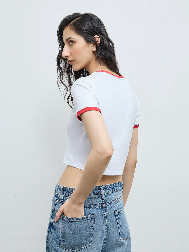 Nuon White Printed Cotton-Blend T-Shirt - Image 4