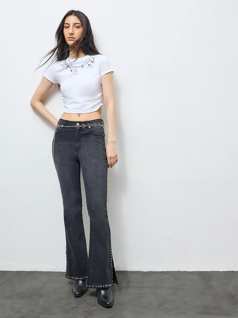 Nuon White Printed Cotton-Blend T-Shirt