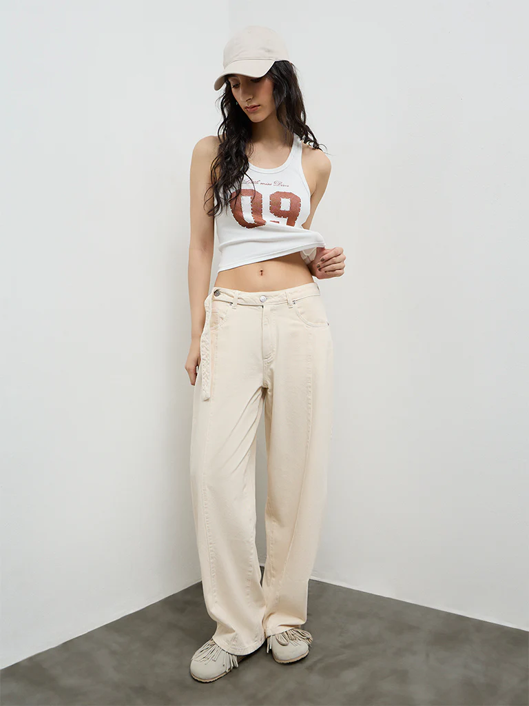 Nuon White Printed Cotton-Blend Top - Image 2