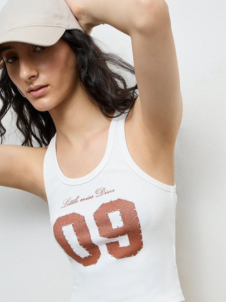 Nuon White Printed Cotton-Blend Top - Image 3