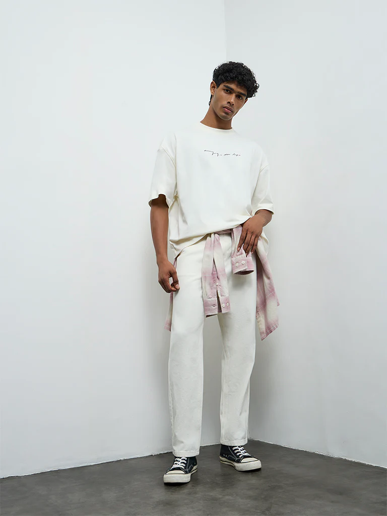 Nuon White Printed Oversized Cotton T-Shirt - Image 2