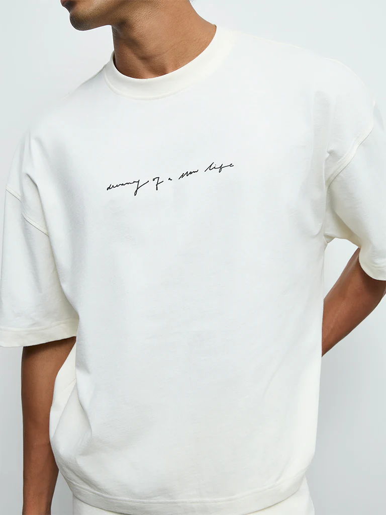 Nuon White Printed Oversized Cotton T-Shirt - Image 3