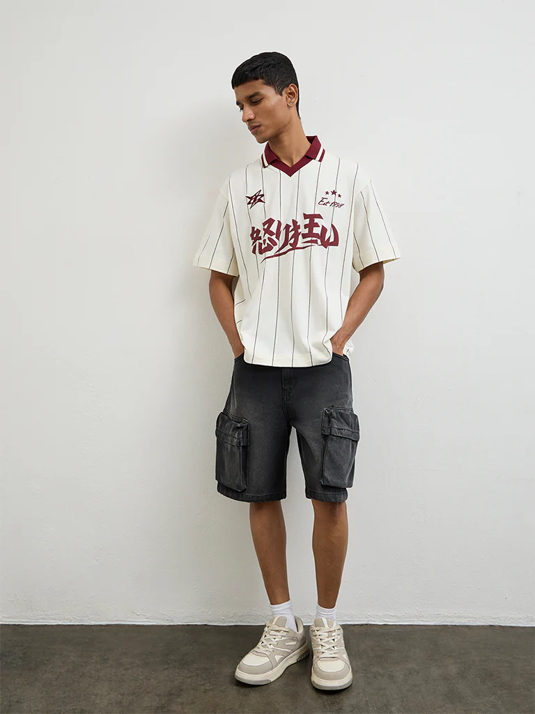 Nuon White Printed Relaxed-Fit Cotton T-Shirt