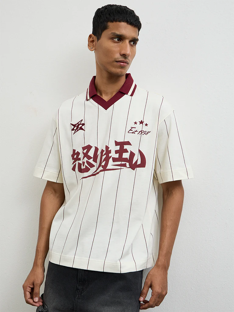 Nuon White Printed Relaxed-Fit Cotton T-Shirt - Image 2