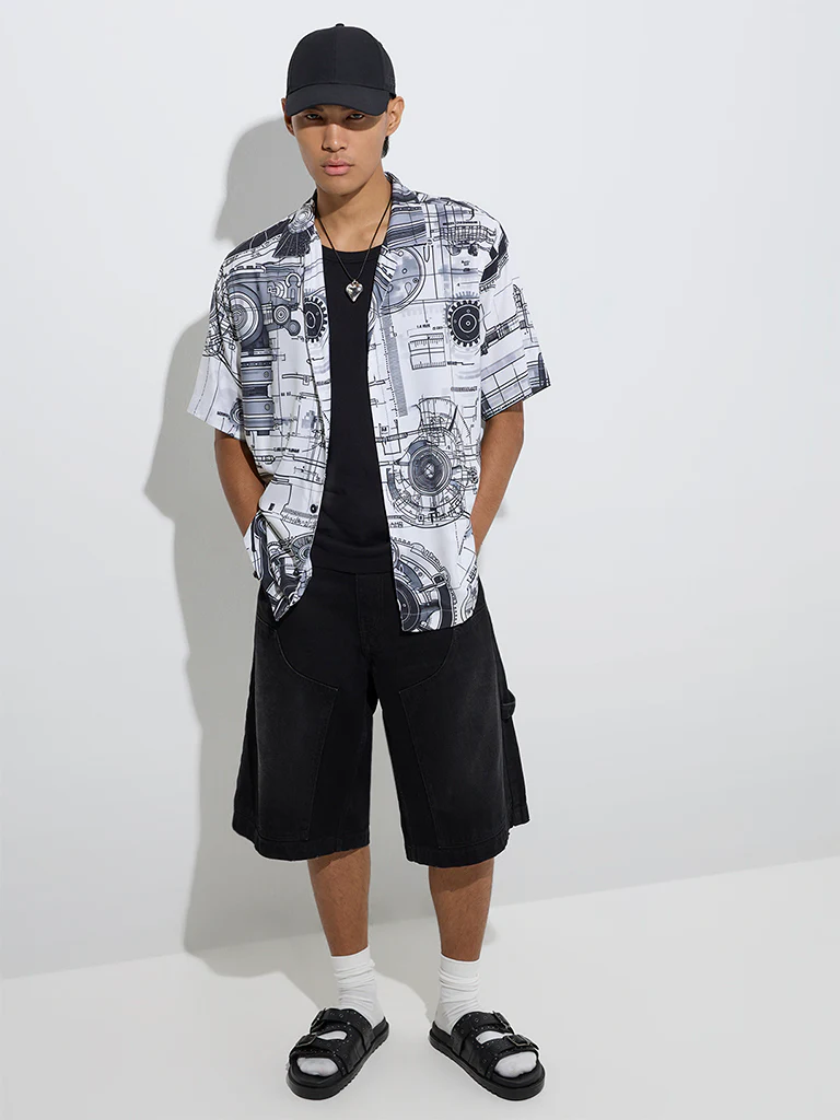 Nuon White Printed Relaxed-Fit Shirt - Image 2