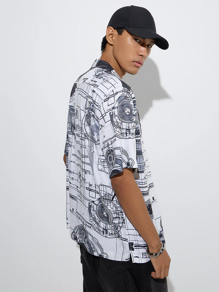 Nuon White Printed Relaxed-Fit Shirt - Image 4