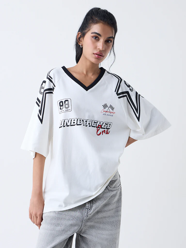 Nuon White Racer-Inspired Cotton-Blend T-Shirt - Image 2
