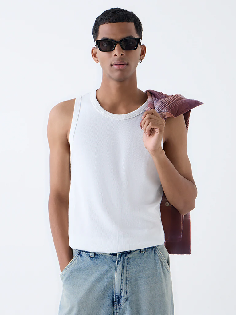 Nuon White Ribbed Cotton-Blend Slim-Fit T-Shirt