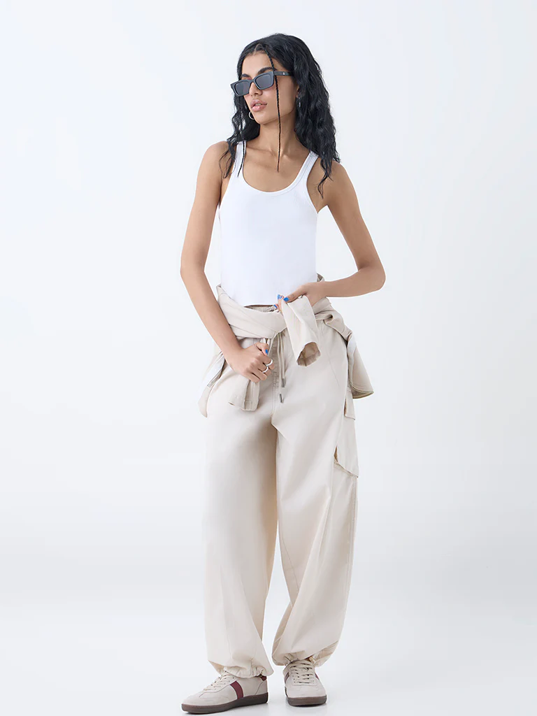 Nuon White Ribbed Cotton-Blend Tank Top - Image 2