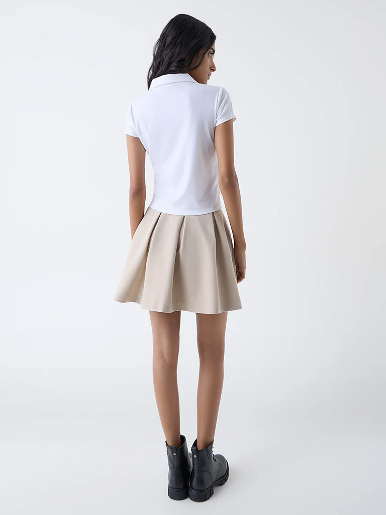 Nuon White Ribbed Cotton-Blend Top - Image 4