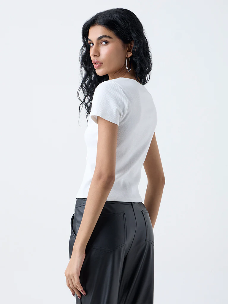 Nuon White Ribbed Criss-Cross Design Top - Image 4