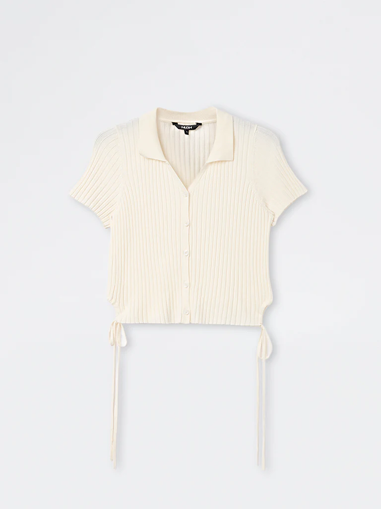 Nuon White Ribbed Side-Tie Top - Image 4
