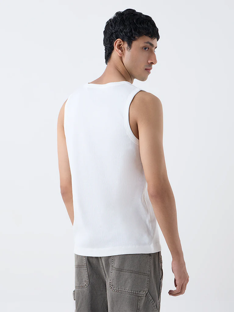Nuon White Ribbed Slim-Fit Cotton-Blend T-Shirt - Image 5